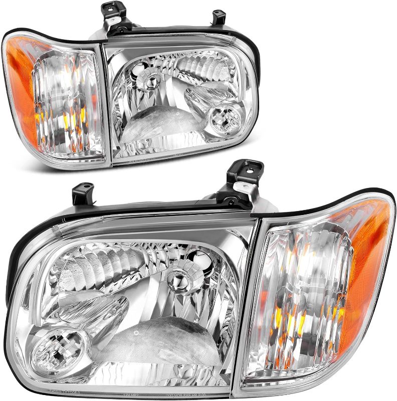 Photo 1 of  AUTOSAVER88 Headlight Assembly Compatible with 2005-2006 Tundra Double/Crew Cab 2005-2007 Sequoia Chrome Housing Clear Lens(Not suitable for Regular Cab and Assess Cab) 