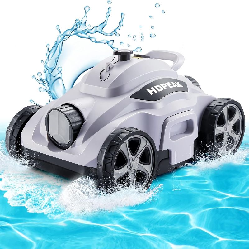 Photo 1 of  Cordless Robotic Pool Cleaner, HDPEAK Pool Vacuum Lasts 110 Mins, Auto-Parking, Rechargeable, Automatic Cordless Pool Vacuum Ideal for Above/In-Ground Pools Up to 50 feet, Grey 