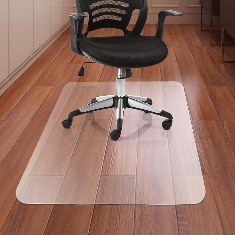 Photo 1 of  Kuyal Office Chair Mat for Hardwood Floor, 30'' x 48'' Rectangle Transparent Desk Thick Durable Chair Mat for Rolling Chairs, Easy Glide, Floor-Protector 