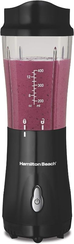 Photo 1 of Hamilton Beach Portable Blender for Shakes and Smoothies with 14 Oz BPA Free Travel Cup and Lid, Durable Stainless Steel Blades for Powerful Blending Performance, Black (51101AV)
