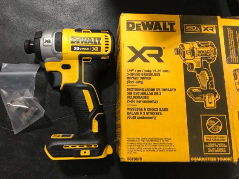 Photo 1 of DEWALT 20V MAX XR Impact Driver, Brushless, 3-Speed, 1/4-Inch, Tool Only (DCF887B) Impact Driver Only