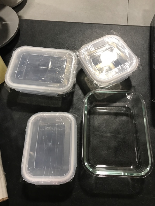 Photo 1 of 7 HOMBERKING Large Glass Food Storage Containers with Lids, [7 Piece] Glass Meal Prep Containers, Airtight Glass Bento Boxes, BPA Free & Leak Proof (6lids & 6Containers)(Square & Rectangle) White