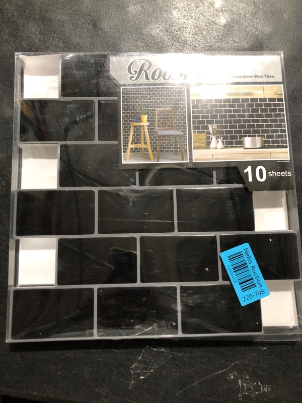 Photo 2 of 10-Sheet Peel and Stick Backsplash Tile Sticker, Black 12"x12" (Thicker Design) 10 Black