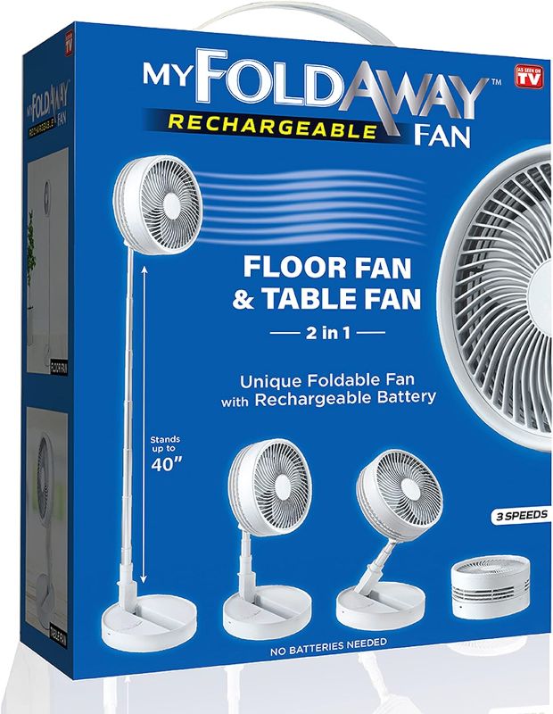 Photo 1 of My Foldaway Rechargeable Fan, All in 1 Folding Fan for Bedroom/Desk and More, Portable Travel Fan Fits in Suitcase, 10 Hour Battery Life, Quiet Foldable Fan from 4”- 40” with 3 Modes AS SEEN ON TV
