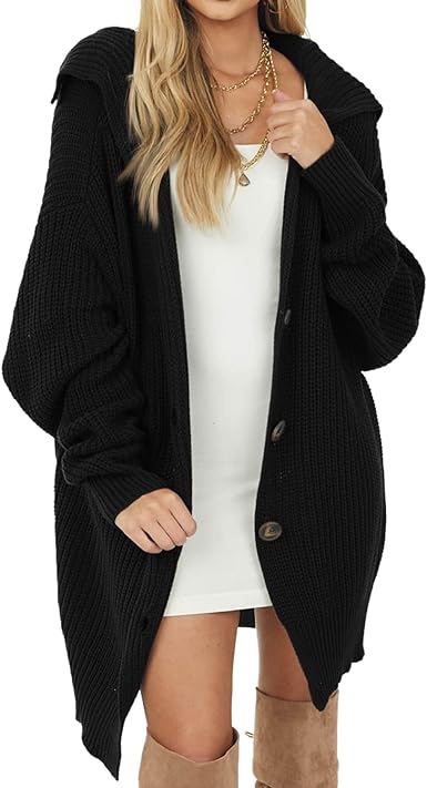 Photo 1 of Foakwety Women's Open Front Cardigan Sweaters Oversized Long Sleeve Knitted Sweater Coats Button Loose Outerwear