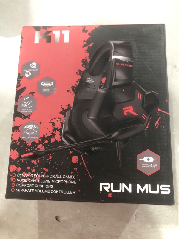 Photo 1 of Run Mus K11 Gaming Headset Headphones Red & Black
