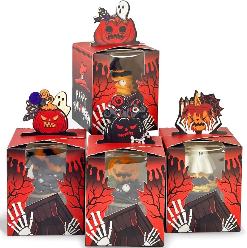 Photo 1 of 32Pcs Halloween Red Ghost Cupcake Boxes Individual Cupcake Holders Disposable Single Cupcake Boxes with Window 3.7"*3.7"*4.5" Cupcake Containers for Gcardist
