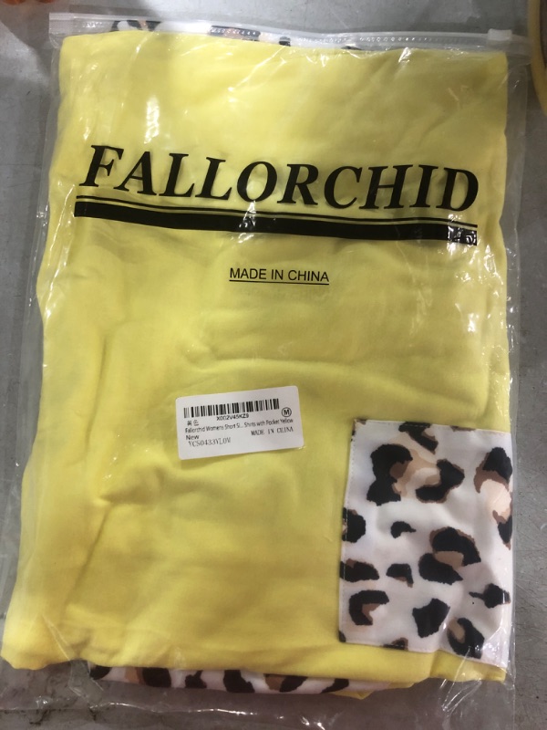 Photo 2 of Fallorchid Womens Short Sleeve Summer Tops Leopard Print T-Shirts Casual Crew Neck Shirts with Pocket Yellow M