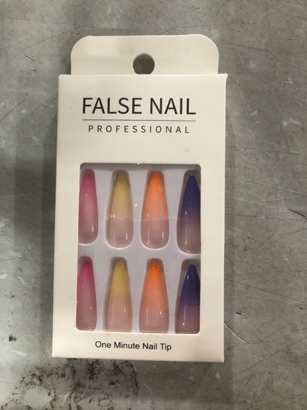 Photo 1 of NLOOKS Long Press Nails Kit, Glossy Rainbow Color Almond Shape Nails with Glue Kit Super Long Coffin Nails for Women
