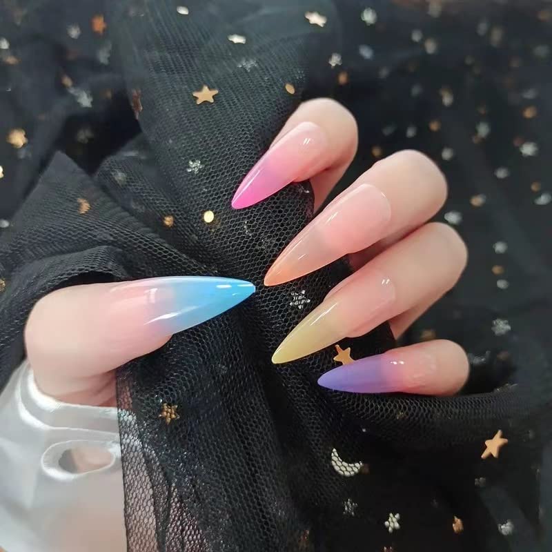 Photo 1 of NLOOKS Long Press Nails Kit, Glossy Rainbow Color Almond Shape Nails with Glue Kit Super Long Coffin Nails for Women
