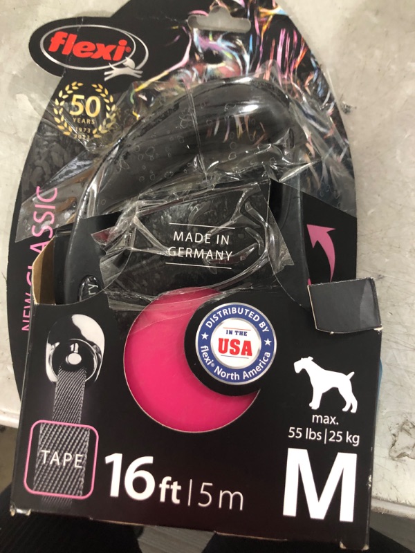 Photo 1 of ® New Classic Retractable Dog Leash (Tape), Ergonomic, Durable and Tangle Free Pet Walking Leash for Dogs, 16 ft, Medium, BLACK Pink Medium - 16 ft