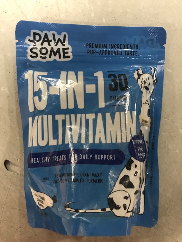 Photo 2 of 15-in-1 Dog Multivitamin - Dog Vitamins Supplements w/MSM, Turmeric & Chondroitin to Support Immune System & Joints - Chicken Flavor - 30 Chews of Dog Supplements & Vitamins  Exp 12/2023