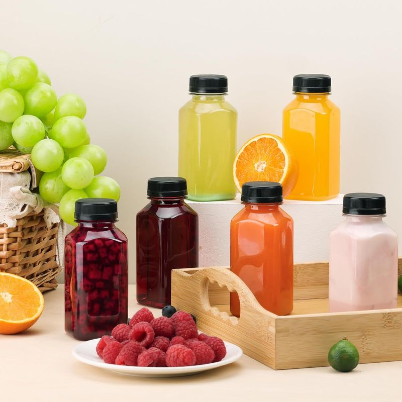 Photo 1 of Moretoes 10pcs 8oz Plastic Juice Bottles with Tamper Evident Caps Empty Reusable Clear Bulk Drink Containers with Black Lids for Juicing Milk Smoothie and Other Beverages