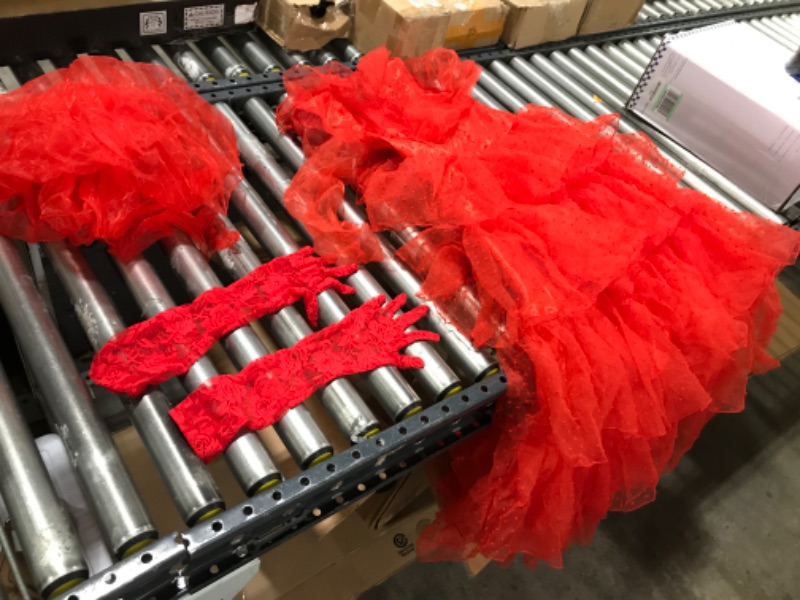 Photo 1 of Poboola Lydia Deetz Costume Beetle Bride Gothic Red Wedding Dress Women's 80s Halloween Dress Up Cosplay Outfits with Veil Red Medium