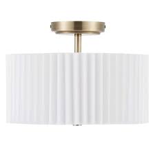 Photo 1 of 13 in. 2-Light Gold Semi Flush Mount with Pleated Drum Shade
