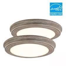 Photo 1 of 11 in. Weathered Gray Wood 3-CCT LED Round Flush Mount, Low Profile Ceiling Light (2-Pack)
