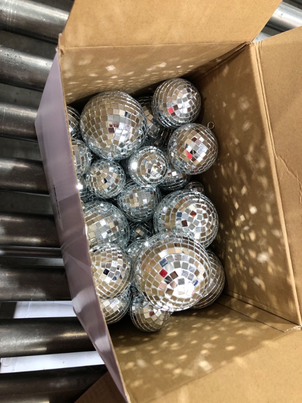 Photo 2 of 65 Pcs Mirror Disco Balls Ornaments Different Sizes Bulk Reflective Hanging Disco Ball Decorations 70s Disco Themed Party Decor for Christmas Wedding Party(3.2/2.4/2 / 1.2 in) 3.2/ 2.4/ 2 / 1.2 In