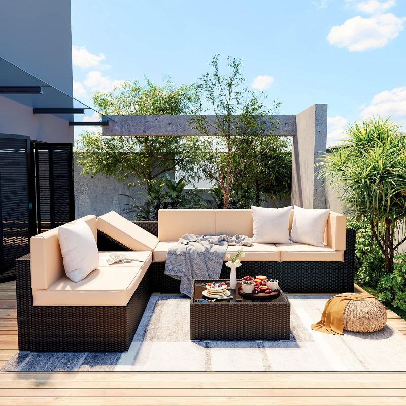 Photo 1 of "FOR PARTS ONLY BOX 2 OF 3"  Pamapic Patio Furniture Set Black Rattan(Beige Cushions)
