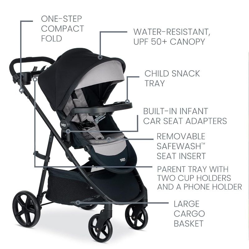 Photo 3 of Britax Brook+ Modular Baby Stroller, Ultra-Lightweight Infant and Toddler Stroller with SafeWash Insert and 4 Ways to Stroll, Graphite Onyx