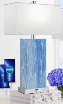 Photo 1 of 24” Tall Touch Control Table Lamps Blue Navy Lamps w/ USB& Type C Ports, Dimmable Coastal Bedside Nightstand Lamp White Shade, Large Lamps for Living Room End table Bedroom (Bulb Included)