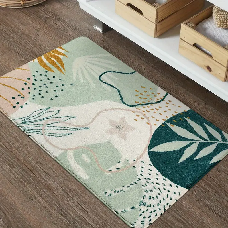 Photo 1 of 1pc, Non-Slip Green Plant Floor Mat - Soft and Machine Washable Boho Bath Rug for Home Decor
82X60