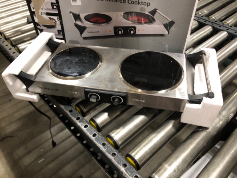 Photo 2 of **DIRTY** Techwood Electric Stove, Double Infrared Ceramic Hot Plate for Cooking, Two Control Cooktop Burner, Portable Anti-scald handles Suitable for Office/Home/Camp Use, 1800W Compatible for All Cookwares
