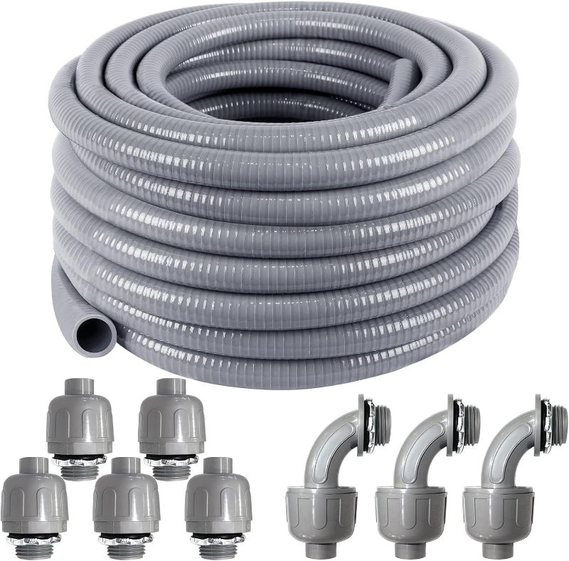 Photo 1 of 3/4inch 50ft Electrical Conduit Kit,with 5 Straight and 3 Angle Fittings Included,Flexible Non Metallic Liquid Tight Electrical Conduit(3/4" Dia, 50 Feet)
