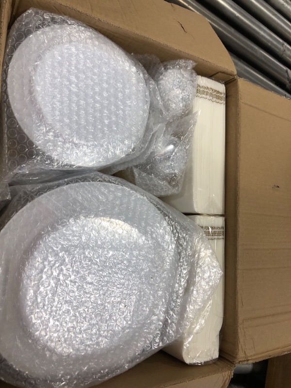 Photo 2 of 700 Piece Gold Dinnerware Set for 100 Guests, Plastic Plates Disposable for Party, Include: 100 Gold Rim Dinner Plates, 100 Dessert Plates, 100 Paper Napkins, 100 Cups, 100 Gold Plastic Silverware Set