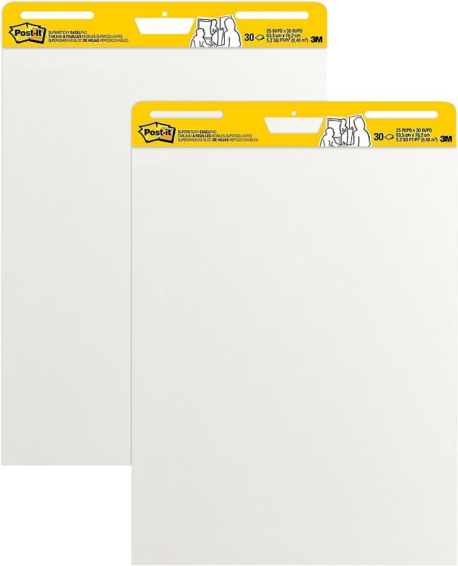 Photo 1 of Post-it Super Sticky Easel Pad, 25 in x 30 in, White, 30 Sheets/Pad, 2 Pad/Pack, Large White Premium Self Stick Flip Chart Paper, Super Sticking Power (559)