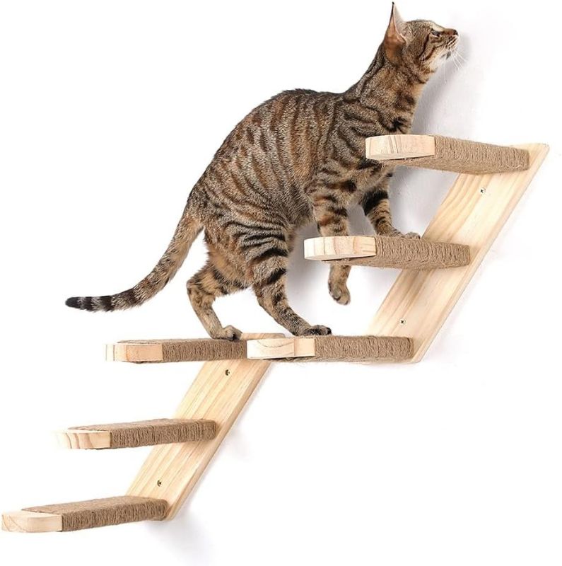 Photo 1 of 2 PCs Cat Wall Furniture, Wood Extra Larger Cat Perch, Cat Climbing Shelf Two Types of Mounting Screws Included, Cat Climber Cat Scratching Post Cat Stairs 4 Steps Ladder
