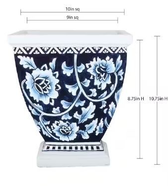 Photo 1 of 10 in. Square Blue Flowering Vine Melamine Urn Planter- 4 pack
