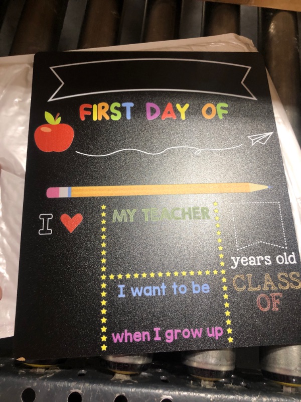 Photo 4 of First & Last Day of School Chalkboard, 10 x 12 Inch Double Sided Back to School Sign for Kids/Girls/Boys, Reusable Wooden 1st Day of Preschool/Kindergarten Photo Props