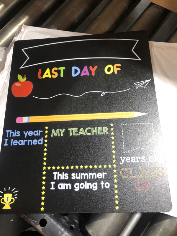 Photo 3 of First & Last Day of School Chalkboard, 10 x 12 Inch Double Sided Back to School Sign for Kids/Girls/Boys, Reusable Wooden 1st Day of Preschool/Kindergarten Photo Props