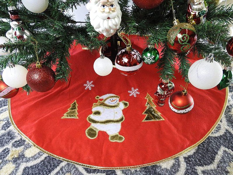 Photo 1 of 36" Red Non-Woven Christmas Tree Skirt with Snowman & Edge- Red #4. Red