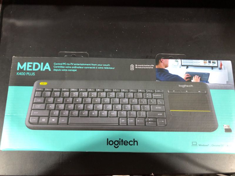 Photo 2 of Logitech K400 Plus Wireless Touch With Easy Media Control and Built-in Touchpad, HTPC Keyboard for PC-connected TV, Windows, Android, Chrome OS, Laptop, Tablet - Black PLUS Floral