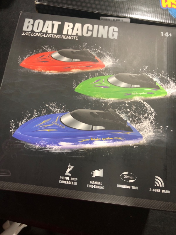Photo 3 of 2 Pack RC Boat Remote Control Boats for Pools and Lakes for Kids and Adults, 2.4 GHz RC Boat for Boys 4-7 8-12 Years with 4 Rechargeable Batteries Blue+green