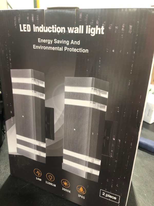 Photo 1 of ZSMAIKU LED Square Up and Down Outdoor Light Fixture,Garage Outdoor Lights 2PACK, GU10 Bulbs 14W IP65 3000K 1200LM Warm White,Outdoor Lights for House, Outdoor Sconce Lights for Patio Garage Black 2Packs-2 Layer