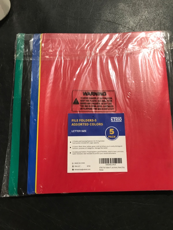 Photo 2 of KTRIO Plastic Pocket Folders with Prongs, 5 Pack 2 Pocket Folders 3 Prong Folders with Pockets and Brads Heavy Duty Letter Size Colored Plastic Folders with Pocket and Prong for School Office Home