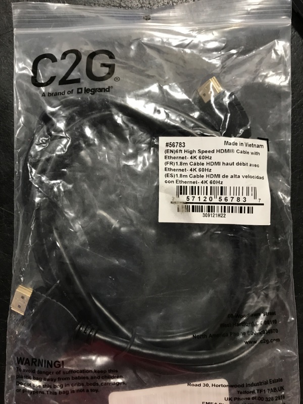 Photo 2 of C2G Legrand Ethernet Cable, 4k High Speed HDMI Cable, Black in Wall HDMI Cable, 60 hz HDMI Cable, 6 Foot HDMI Cable, 1 Count, C2G 56783 6 Feet 1 Pack