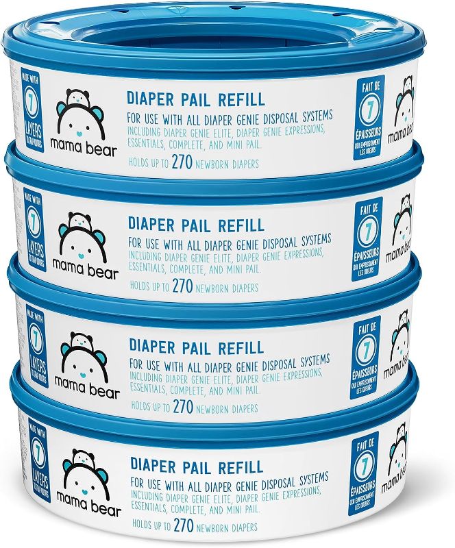 Photo 1 of Amazon Brand - Mama Bear Diaper Pail Refills for Diaper Genie Pails, 1080 Count (4 Packs of 270 Count)
