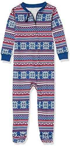 Photo 1 of Amazon Essentials Unisex Toddlers' Snug-Fit Cotton Footed Sleeper Pajamas, Blue Fair Isle, 3T
