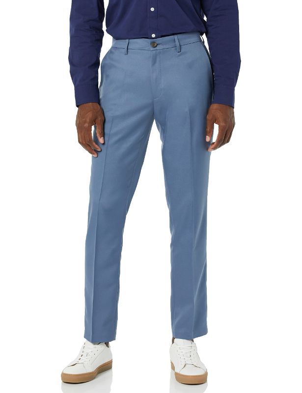 Photo 1 of Amazon Essentials Men's Slim-Fit Flat-Front Dress Pant Polyester Indigo 35W x 34L