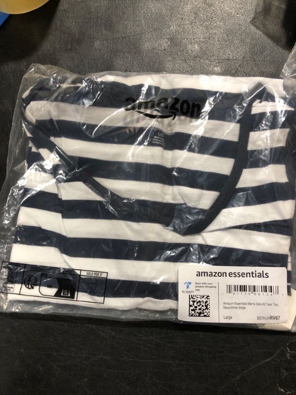 Photo 2 of Amazon Essentials Men's Slim-Fit Tank Top Large Navy/White, Stripe