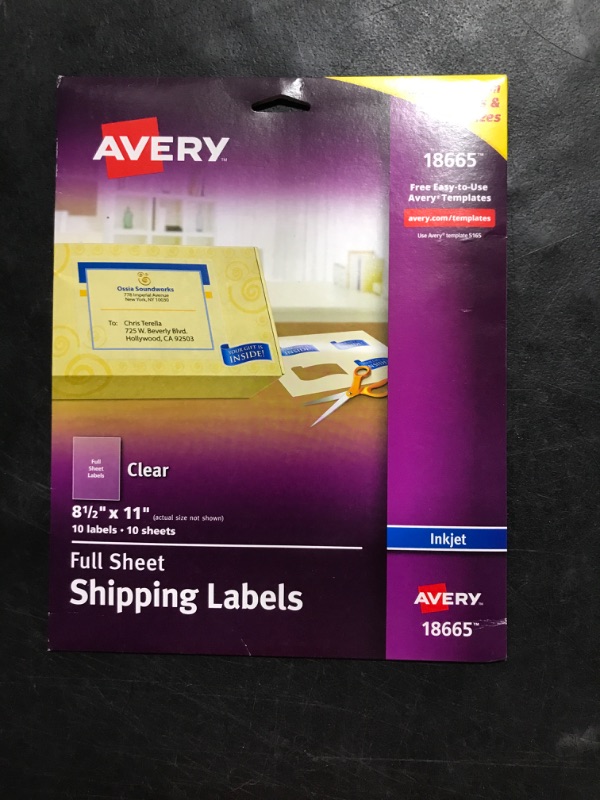 Photo 2 of Avery Full Sheet Printable Shipping Labels, 8.5" x 11",  Clear, 10 Blank Mailing Labels