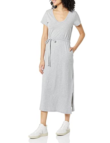 Photo 1 of Amazon Essentials Women's Short Sleeve Belted MIDI T-Shirt Dress, Light Grey Heather, X-Small
