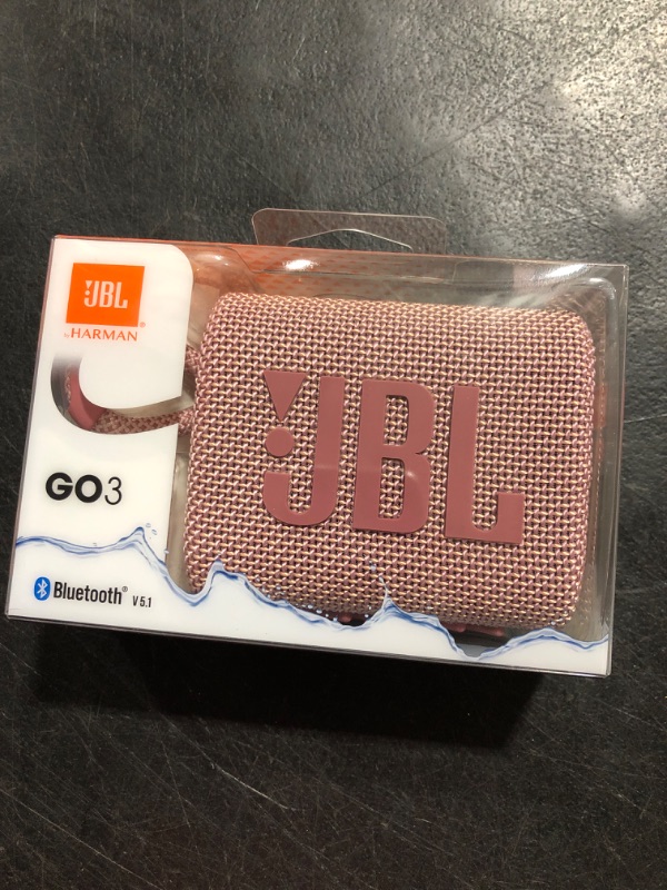 Photo 2 of JBL Go 3: Portable Speaker with Bluetooth, Built-in Battery, Waterproof and Dustproof Feature - Pink GO3 Pink