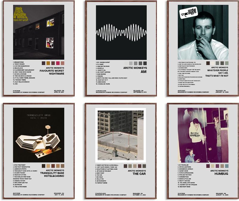 Photo 1 of YiYLunneo Set of 6 Arctic Monkeys Signed Limited Posters Artwork and Tracklist Posters Music Album Cover Posters for Room Aesthetic Wall Art Teens Room Decor 8x10 inch Unframed