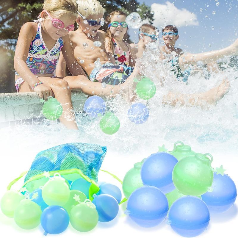 Photo 1 of Gemeer Reusable Water Balloons - 8 Pack Balloons Quick Fill Self Sealing,Refillable Water Balloons with 2 Mesh Bag,Soft Silicone Water Balloons for Kids Adults Pool Toys,Outdoor Games