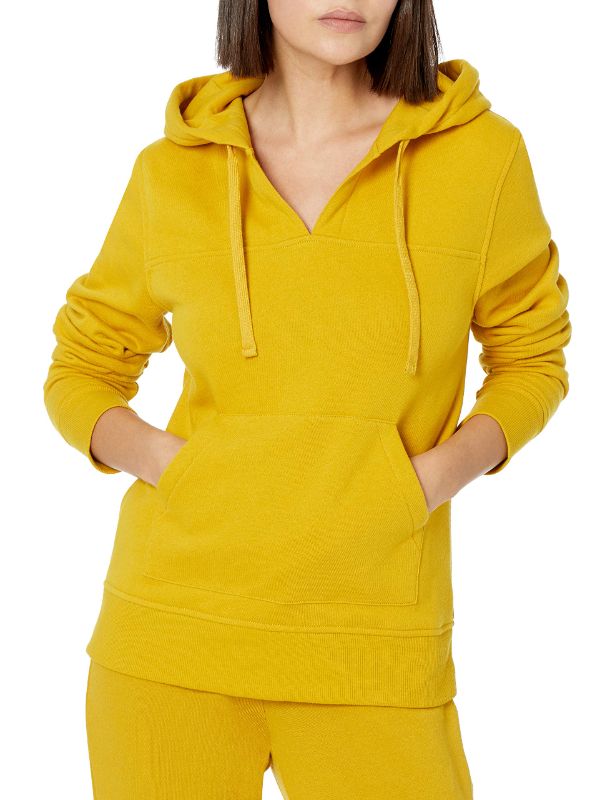 Photo 1 of Amazon Essentials Women's Classic-Fit Long-Sleeve Open V-Neck Hooded Sweatshirt X-Large Dark Yellow