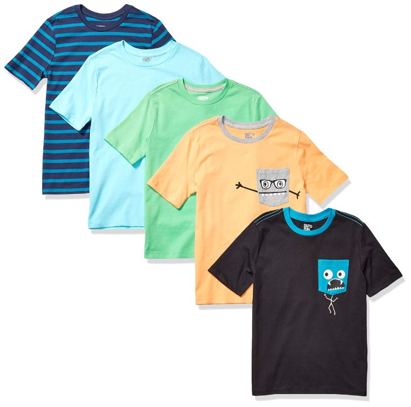 Photo 1 of Amazon Essentials Boys and Toddlers' Short-Sleeve T-Shirts (Previously Spotted Zebra), Multipacks 5 Multicolor/Monsters/Stripe XX-Large